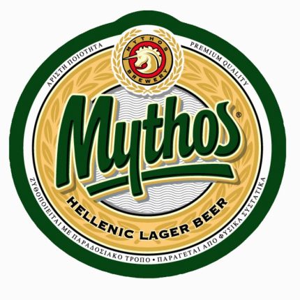 mythos lager ale round sticker