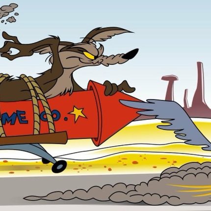 coyote-and-road-runner-acme-rocket rectangle sticker