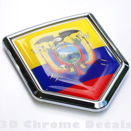 Ecuador Flag Crest Emblem Chrome Car Decal Bumper Sticker