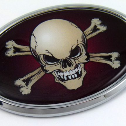 Skull Oval 3D Adhesice Chrome Auto Emblem