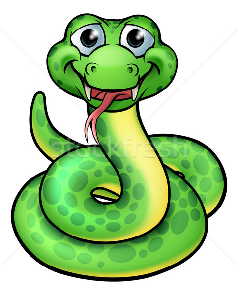 Sticker Serpente Cartoon-Green Snake Cartoon-Vector